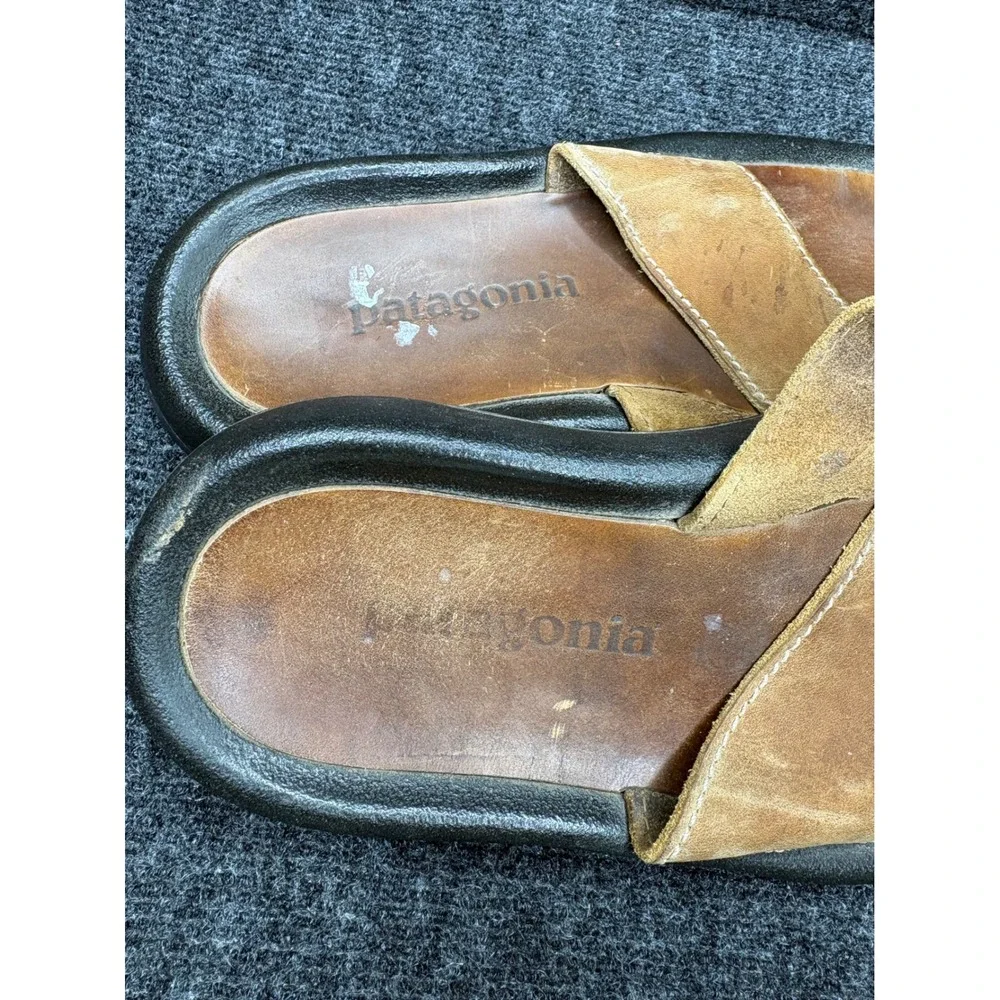 Patagonia Mens Brown Leather Flip Flop Sandals Thong Comfort Size 12 5456